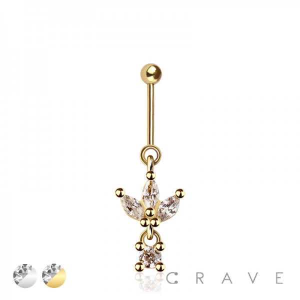 316L SURGICAL STEEL TRIPLE CZ MARQUISE BEZEL DANGLE VERTICAL HELIX STUD